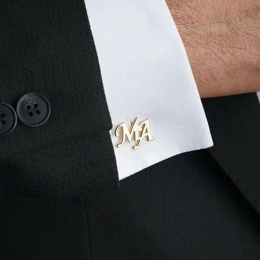 Fashionable and Minimalist Custom Name Initials Personalized Stainless Steel Cufflinks Wedding Gifts Groomsman Gifts