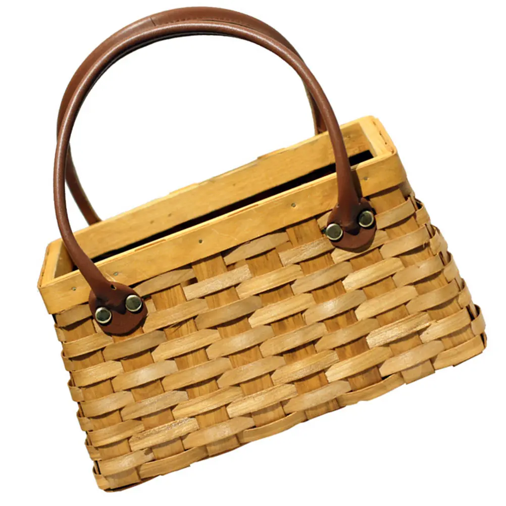 

Wooden Flower Basket Hand Woven Plant Container Storage Solution Eco Friendly Natural Style Decorative Grass Rural Stand Storage