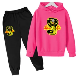 Kids Spring Autumn Casual Cobra Kai Long Sleeve Pullover 2pcs Hoodie+Jogging Pants Tracksuit 3-12 Years Girls Boys Clothes Sets