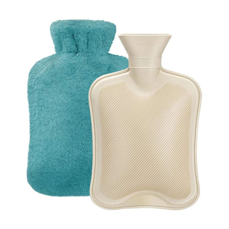 Hot Water Bottle with Soft Cover 2L Classic Rubber Hot Water Bag for Menstrual Cramps Feet Warmer Neck Shoulders Pain Relief