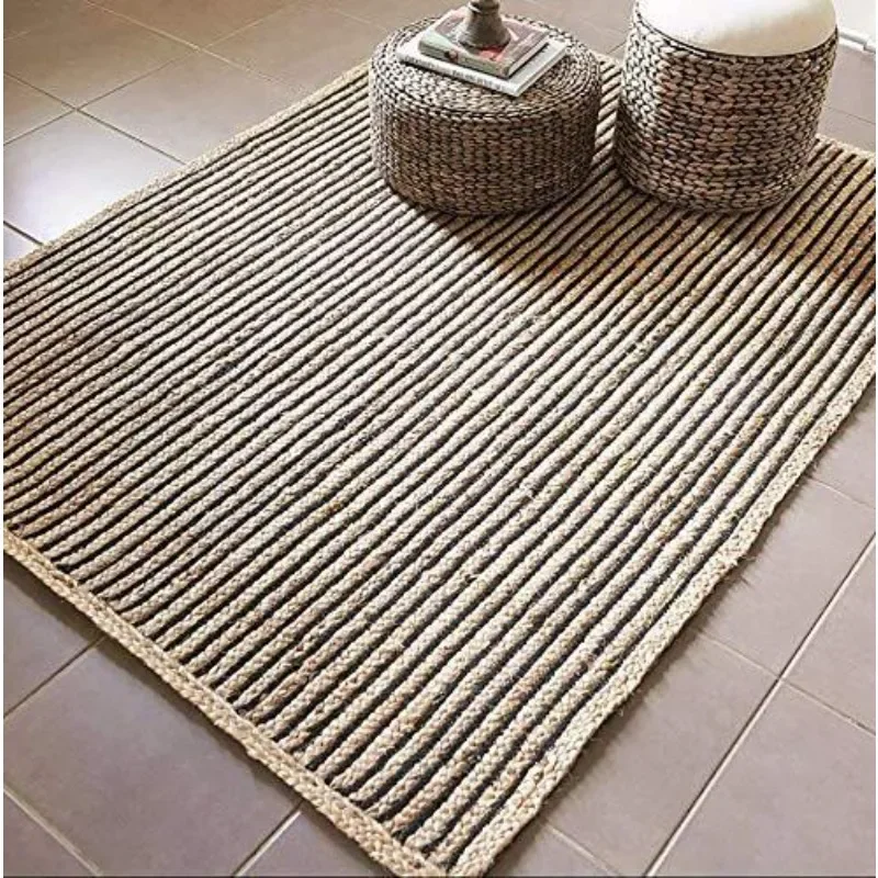 

Rug Jute & Cotton Braided Style Handmade Carpet Reversible Rustic Look Area Rug