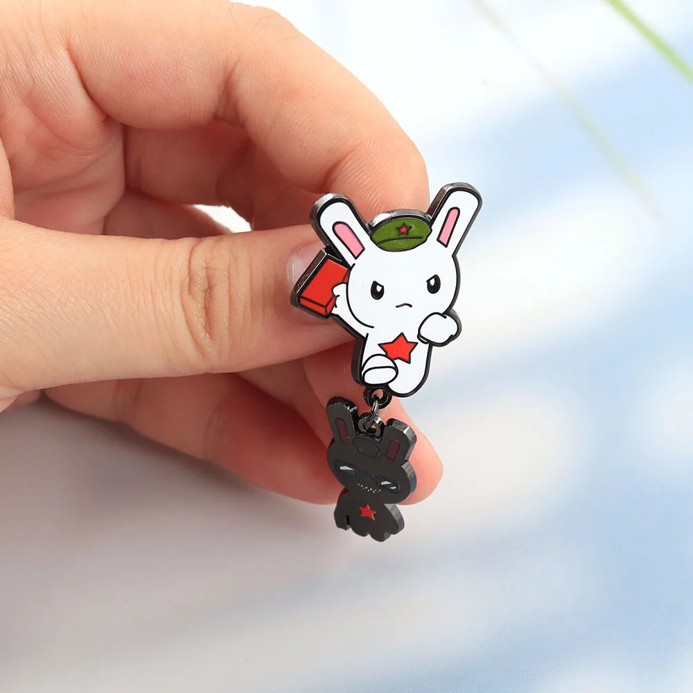 Year Hare Affair Doppelhase Emaille-Pin Roter Stern Cartoon-Hase Anstecknadel Anime-Brosche für Kleidung Rucksack Dekoration Fangeschenk – Detail 7