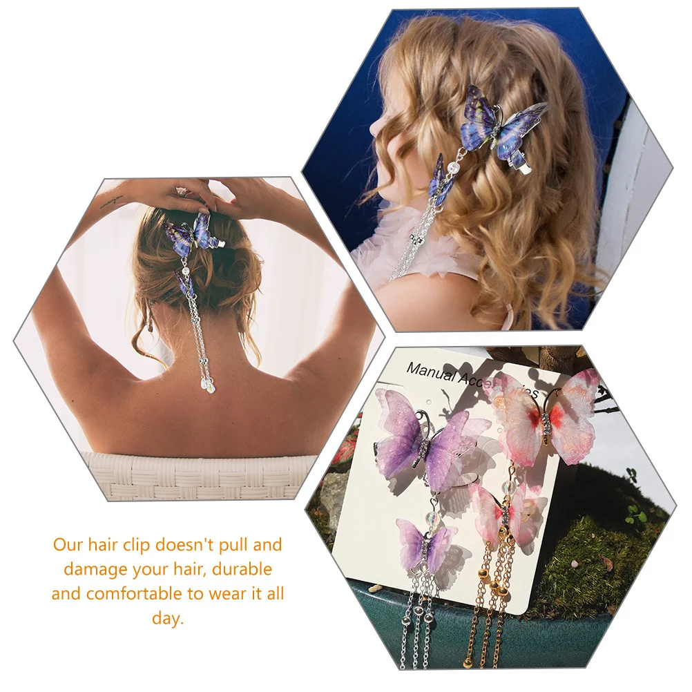 

4Pcs Butterfly Hair Clips Tassel Barrettes for Women Bridal Accessories Durable Comfortable Stylish Hairpins
