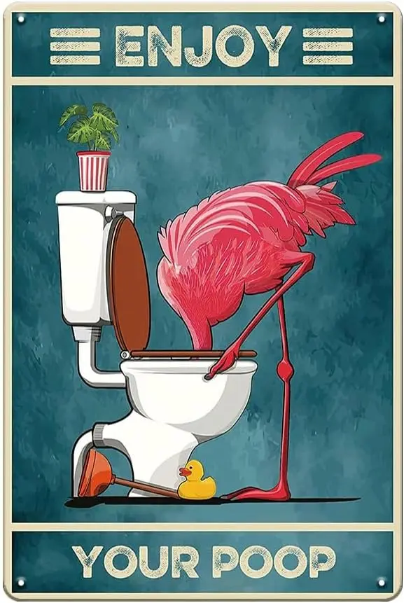 Flamingo Decor Funny Bathroom Signs, Flamingo Bathroom Decor Vintage Bathroom and Bathtub Metal Tin Sign Funny Bathroom Decor, B