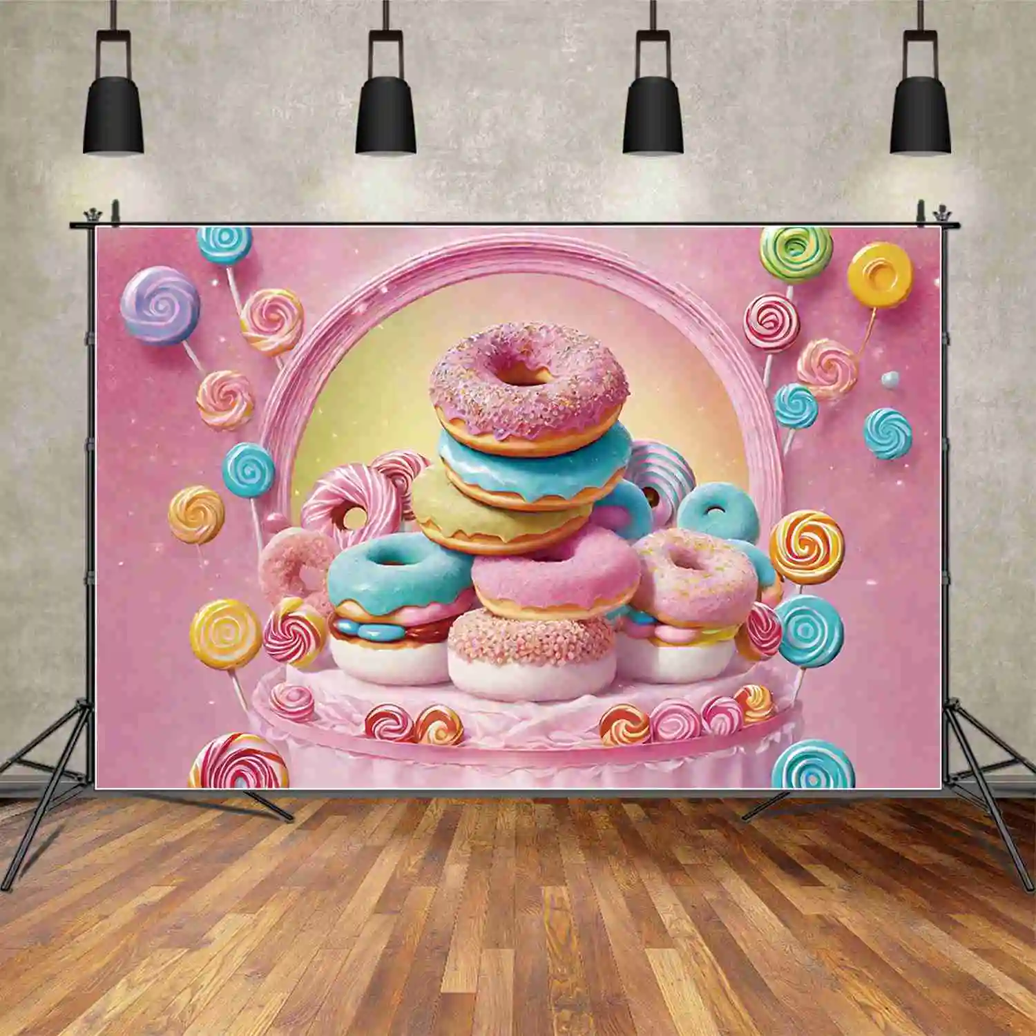 MOON.QG Sweet Dessert Birthday Background Newborn Doughnut Cake Lollipop Backdrops Custom Party Decoration Photocall Accessories