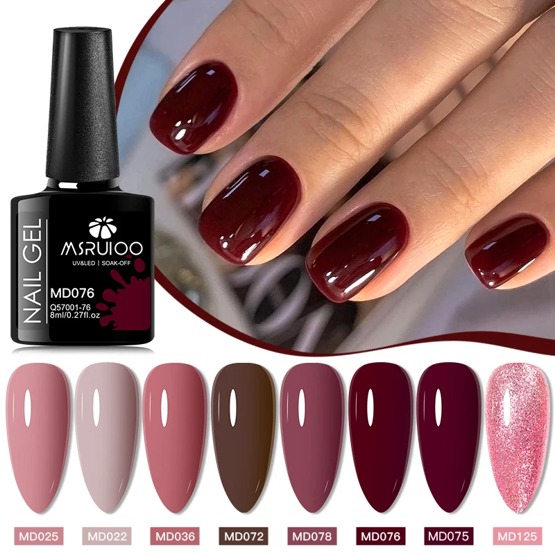 MSRUIOO-Juego de esmaltes de uñas en Gel, serie roja, 8ml, vino tinto verdadero, Color rojo cereza, Kit de barniz en Gel para decoración de uñas, 8 Uds.