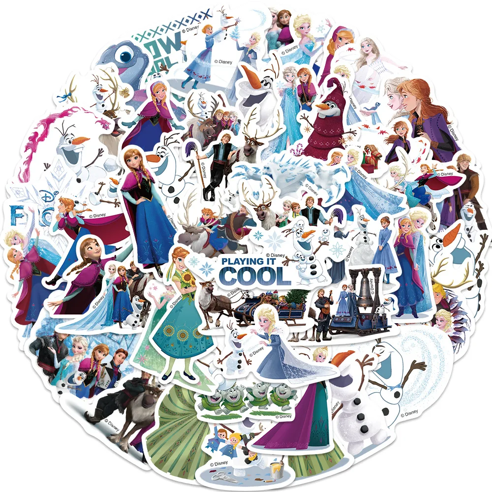 50PCS/Pack Disney Frozen Stickers Anna Elsa Movie Sticker Anime Decal Skateboard Laptop Motorcycle Cute Kawaii Cartoon Kids Toy