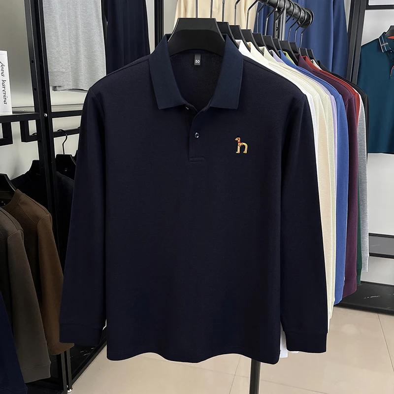 Original Marke Herren Poloshirt 100 Baumwolle Revers Hund Sticken Langarm T-Shirt Herbst Neue Business Casual Hübsche Herrenbekleidung – Detail 27