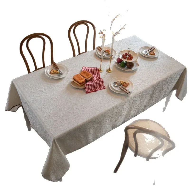 Atmospheric three-dimensional jacquard table cloth French light luxury solid color tablecloth festive decoration coffee table