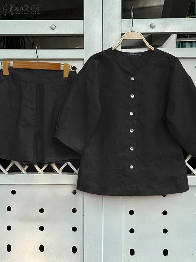 

Vintage 2PCS Short Sleeve Blouse Short Sets 2025 ZANZEA Women Summer Matching Sets Casual Cotton Suit Elegant Work OL Tracksuits