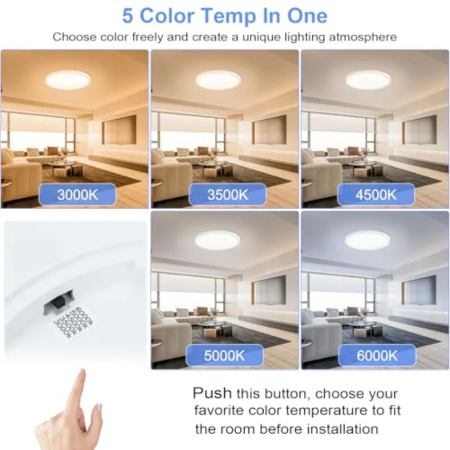 16 Inch Dimmable LED Flush Mount Ceiling Light 4800LM Round Light Fixture 5 Color Temperature Selectable Super Slim Large Flat