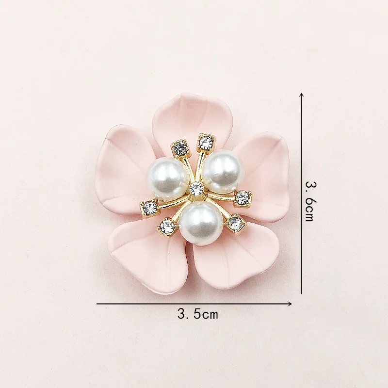 5 Pcs Rhinestone Pearl Accessories Pink Flower Button for DIY Brooch Headwear Bridal Fan Bouquet Crafts Material Jewelry Making