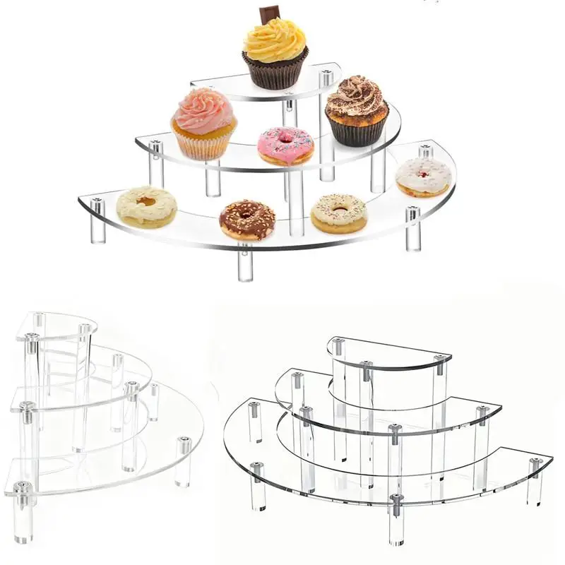 1 Set Acrylic Display Risers 3 Tier Half Moon Shape Food Clear Acrylic Display For Stand Wedding Food Desserts Cosmetics Party