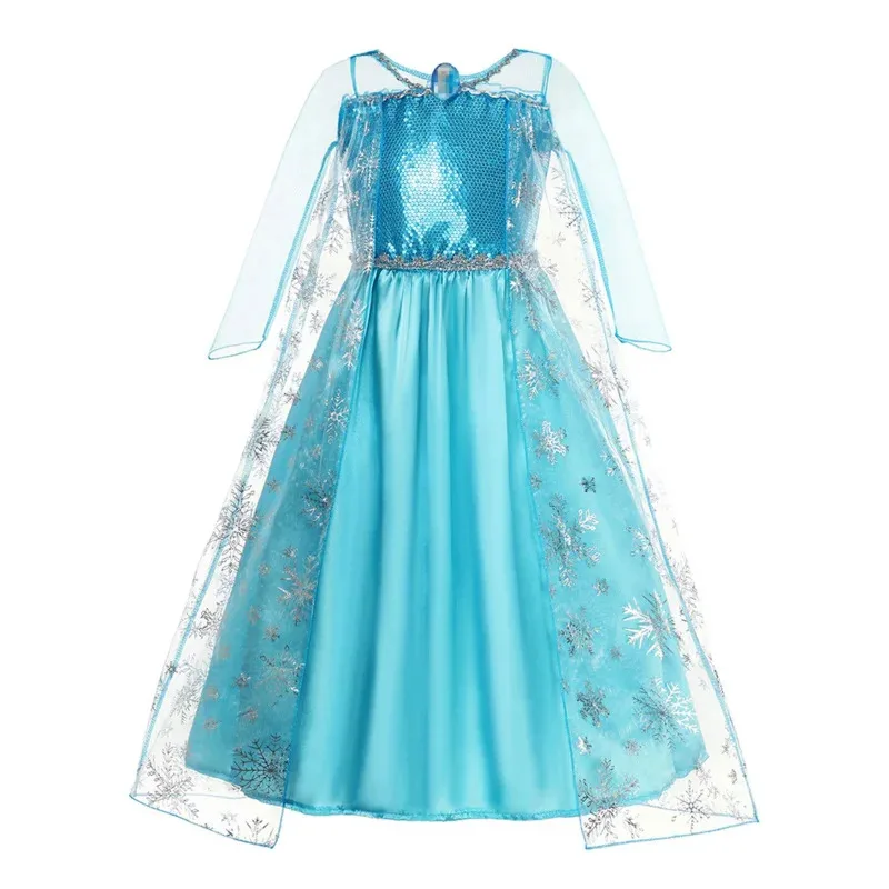 aa Bear House 002 Girls Elsa Princess Dresses Carnival Party Gown Cloak Children Birthday Cosplay Costume Frozen Dress KWAT99★★