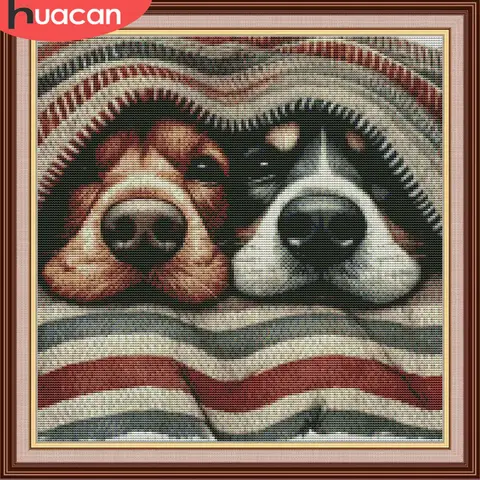 HUACAN Cross Stitch Kit Dog Animal Embroidery Sets Patterns Needlework Dmc Threads 11Ct Picture Printed Canvas Wall Decor