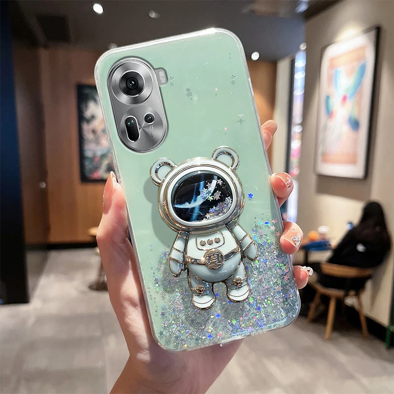 For OPPO A98 A79 A74 A73 A54S A53 A52 A72 A97 A95 A54 A9 2020 Quicksand Bear Bracket Transparent Case