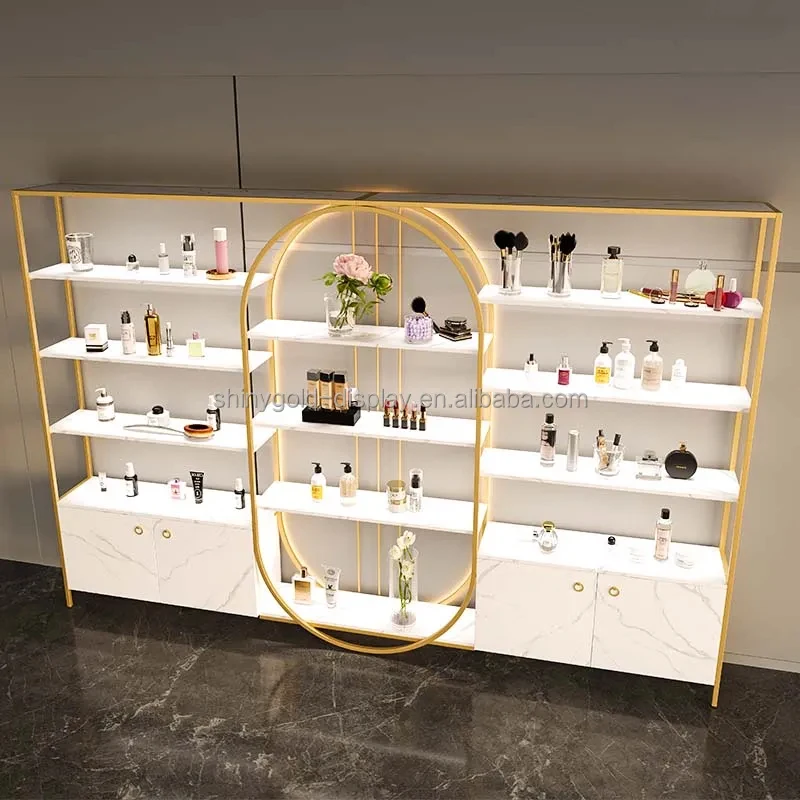 custom.Luxury Cosmetic Wall Display Fancy Cosmetics Shop Display Rack Retail Makeup Perfume Display Shop