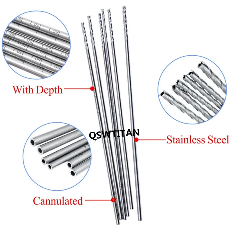 Cannulated Boren Holle Rvs Orthopedie Instrumenten 150Mm/250Mm Training Tools 1Pcs