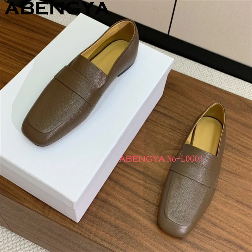 

ABENGYA Ins Hot Genuine Leather Flats Shoes Women Loafers Trend Vintage Loafers Women's Casual British Style Flat Single Shoes