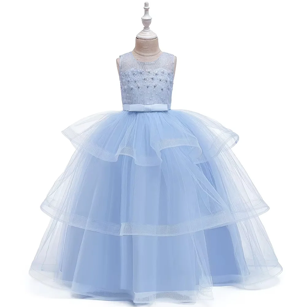 Sleeveless rhinestone kids princess dress with multi-layer fluffy tulle skirt, fresh and elegant. Custom sizes available. Great