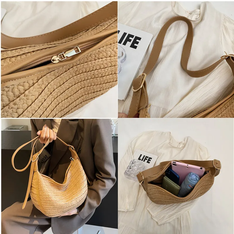 2024 New Beach Straw Handbags and Purses Weave Tote Bag Female Underarm satchel Shoulder Bags for Women Travel Shopping Bags