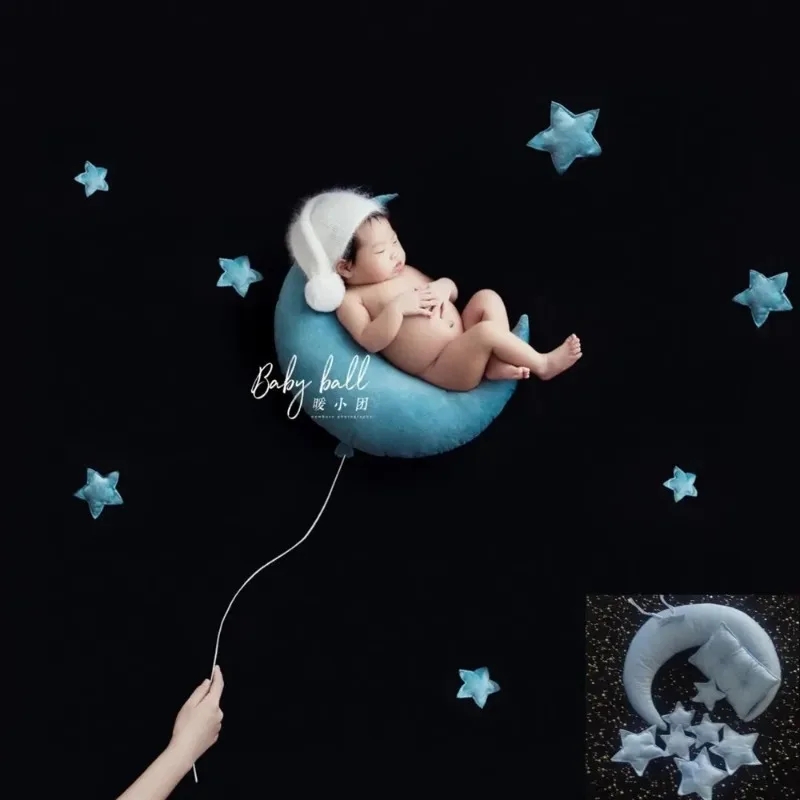 Baby Pillows Newborn Photography Accessories Crescent Pillows and Stars Suit Photo Posing Bed Cushion Studio Photoshoot Props