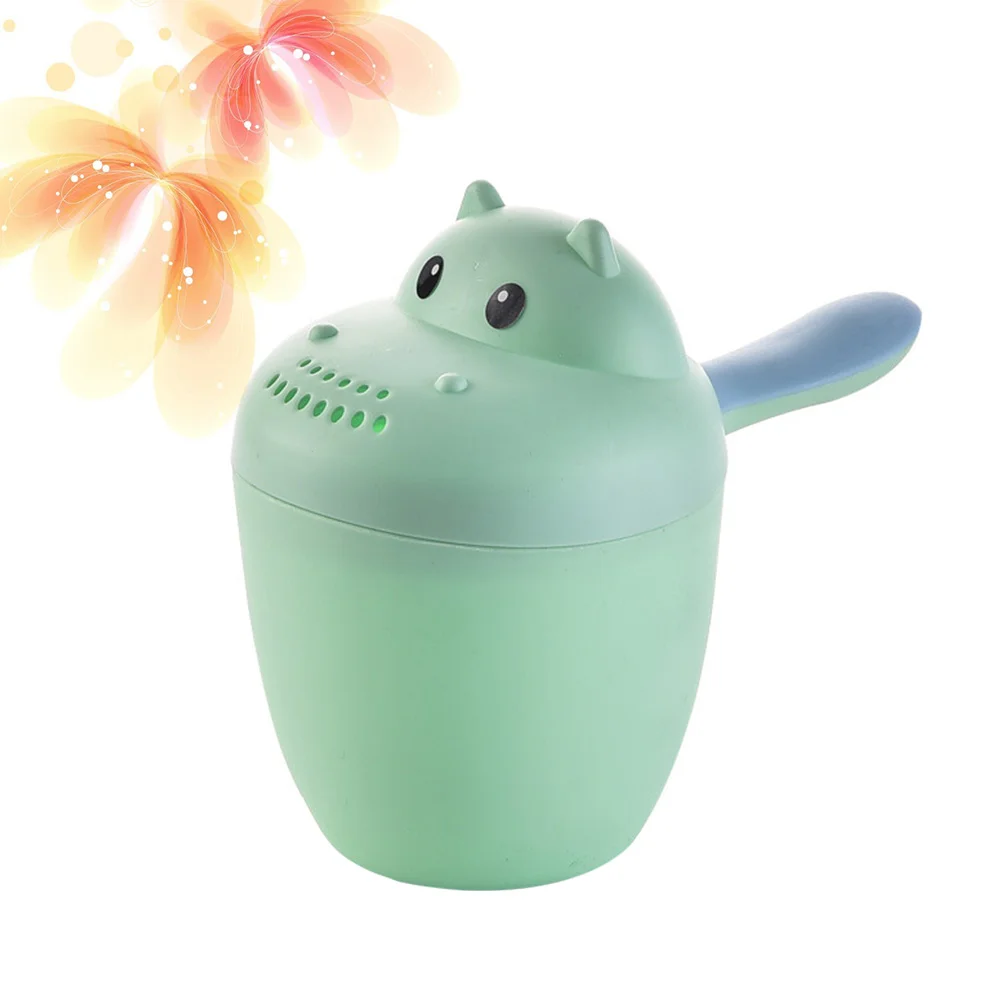 Kids Baby Shampoo Cup Cartoon Hippo Shape Baby Bath Shower Caps Cup Spoons Bath Toys for Children Birthday Gift (Green)