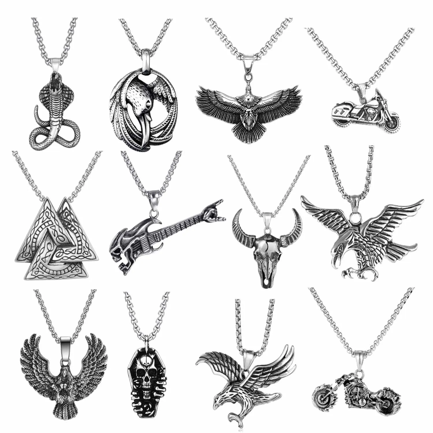 Stainless steel retro eagle hunting necklace titanium men's pendant