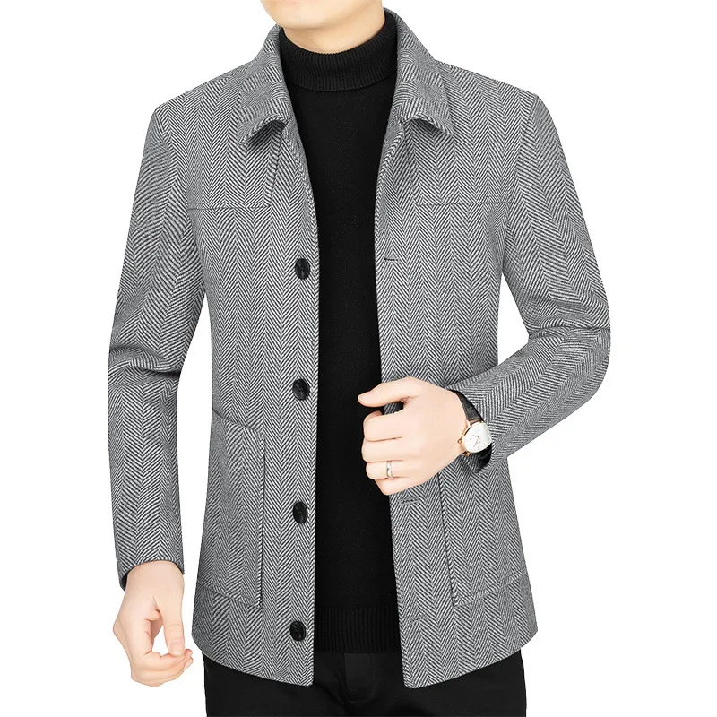 KIDWHXR Men Blazer Autumn Winter Outdoor Business Casual Male Suit Jacket Vintage Slim Single-breasted Pocket Man Outerwear