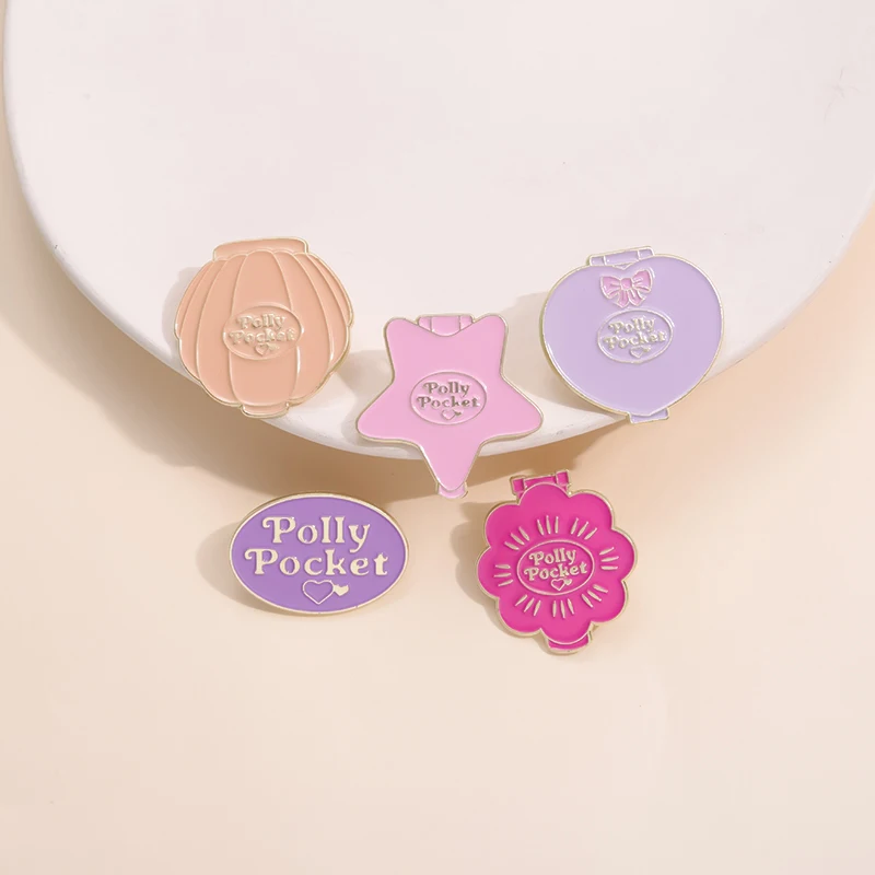 Polly Pocket Enamel Pins Funny Brooches Metal Backpack Clothes Lapel Badge Jewelry Gifts For Friends Kids