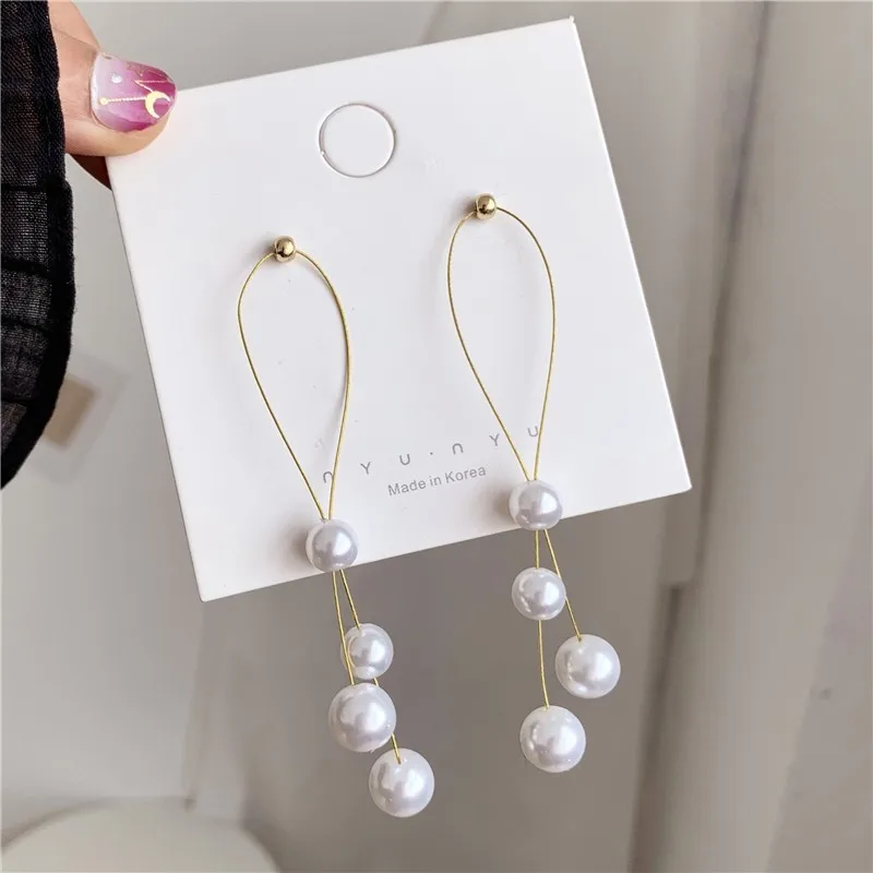 Temperament Long Imitation Pearl Tassel Clips Earrings for Women Without Piercing Pendant Clip Earring Wedding Party Jewelry