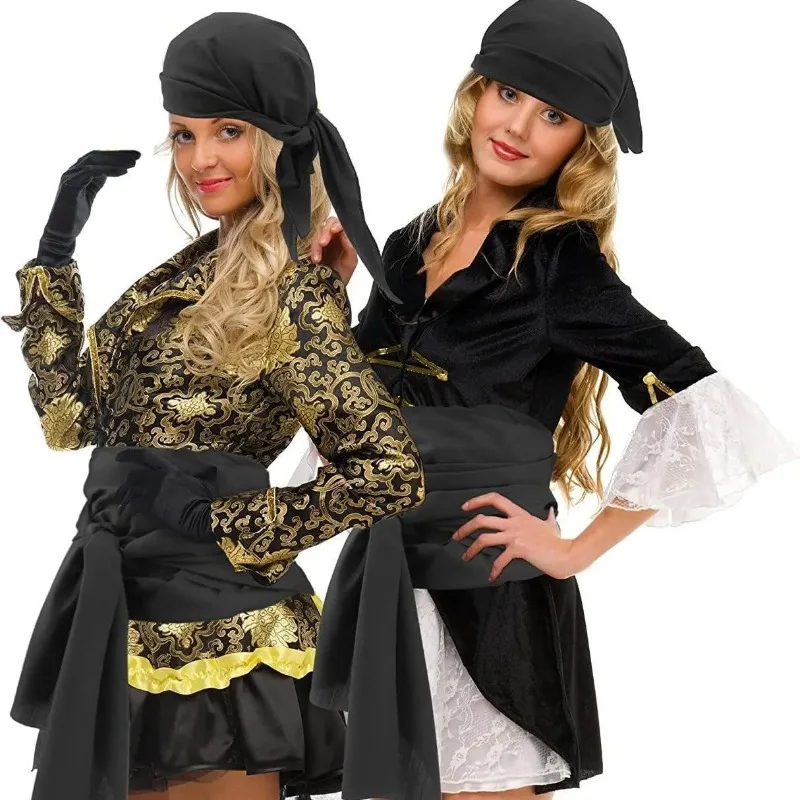 2pcs/set Halloween Cosplay Pirate Accessories Canvas Medieval Renaissance Style Pirate Headscarf And Waist Belt Set