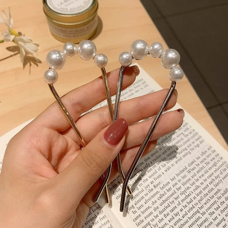 1/2pcs Elegant U Shaped Hairpins Women Korean Vintage Pearl Hair Clip Metal Forks Sticks Minimalist Headwear Styling Accessories