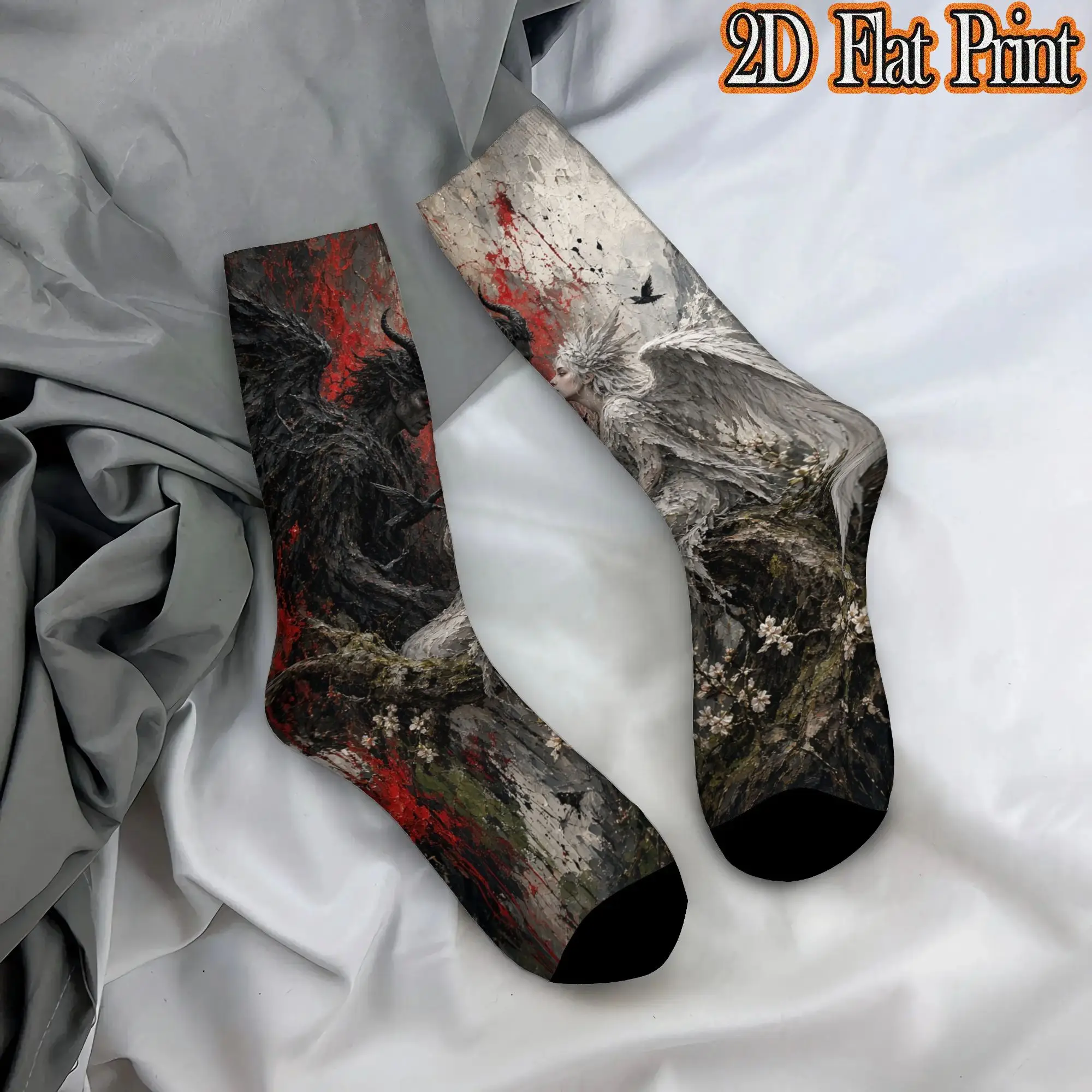 Angle And Demon Vintage  Hip Hop Novelty Casual compression Creative Sock Sports Socks