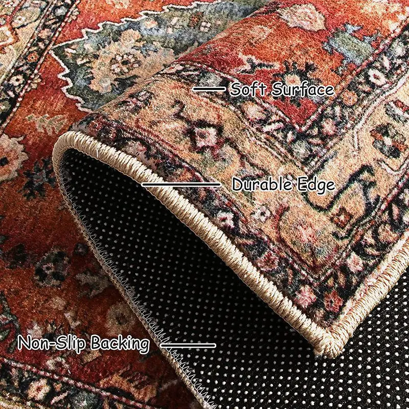 Distressed Entryway Rug Doormat Bohemian Faux Wool Floor Carpet for Indoor Front Entrance Kitchen Bathroom Number 5