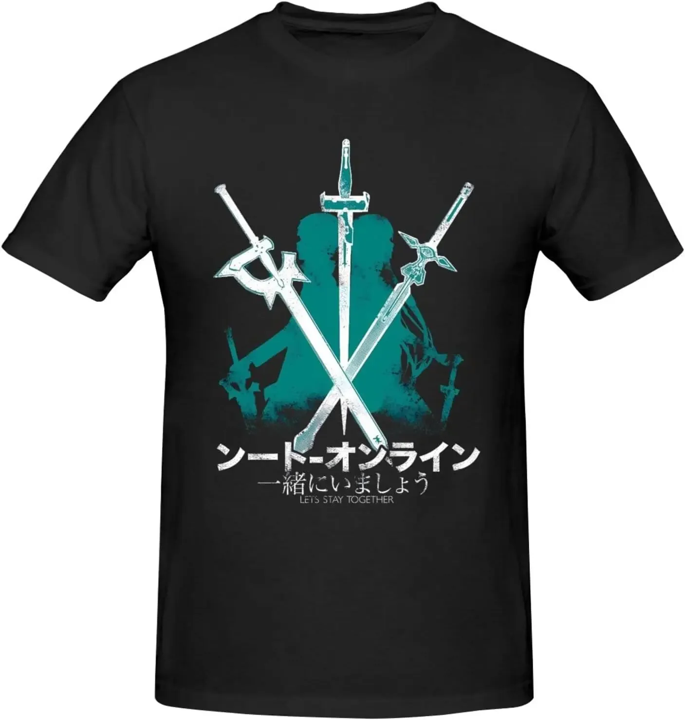 Sword Anime Art Online Shirt Men's Personalised Crew Neck Short Sleeve T Shirt Fashion Graphic Tees Deep Heather