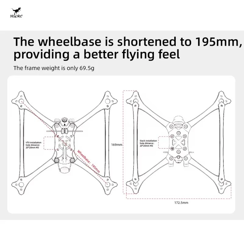 HGLRC Wind 5 Lite V2 5-inch Brushless T700 Carbon Fiber FPV Racing Frame Kit - Indoor Four-Axis Stability for Enhanced Performan