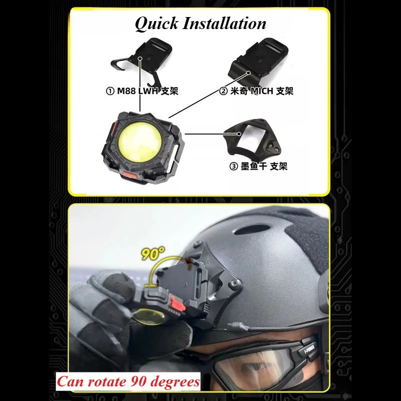 Multipurpose Tactical Helmet Light Outdoor Tactical LED Mount Flashlight with Working Illumination and Red Warning Function