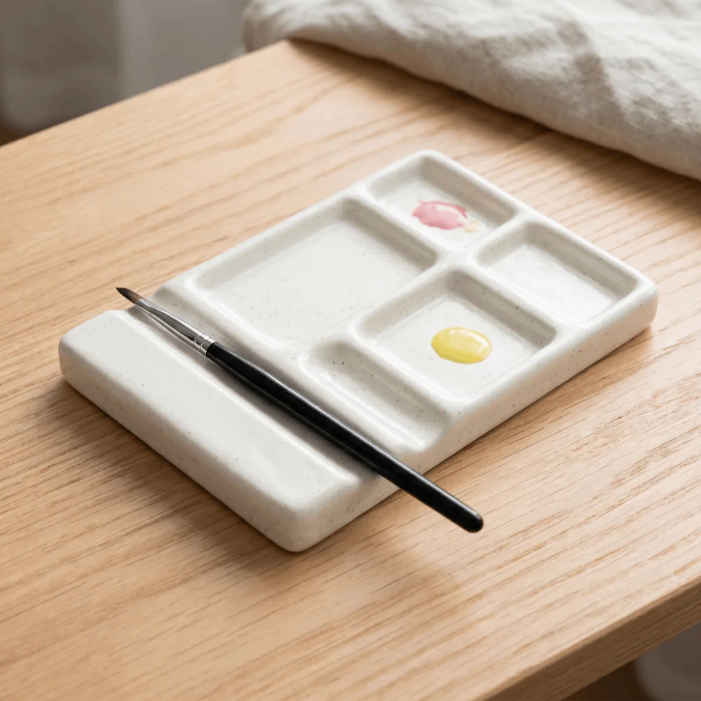 Anti-Seepage Nail Palette Easy To Clean Multi-Compartment Ceramic Palette Gel Color Blending Pen Holder Brush Cleaning Tray