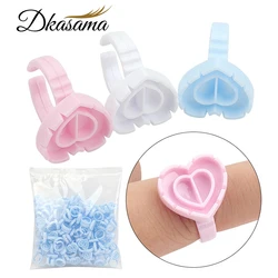 Dkasama 100Pcs Disposable Eyelash Extension Glue Ring Cup Heart-shaped Plastic Tattoo Pigment Holder Pallet Lash Supplies Tools