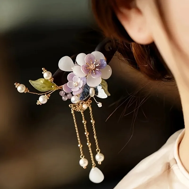 

1pc Chinese Style Floral Hairpin Resin Fashion Hair Accessory for Daily Wear Long Skirt Hanfu Matched Women's Jewelry Hairpin