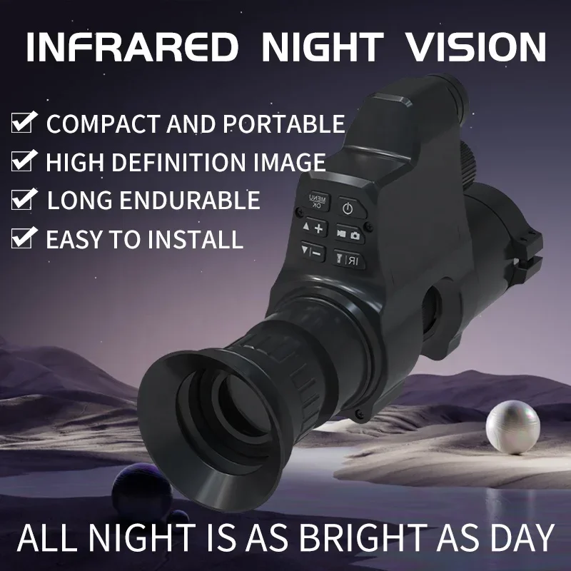 Portable Monocular 1080P Battery Powered 4X Zoom Long Range 300 Meters Night Vision Scope for Hunting