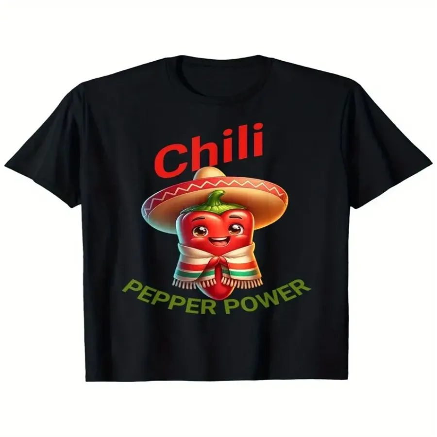 Camiseta divertida para hombre con estampado de chiles y Cinco de Mayo - Diseño mexicano picante con sombrero y chile, 180g, 100% algodón, talla S