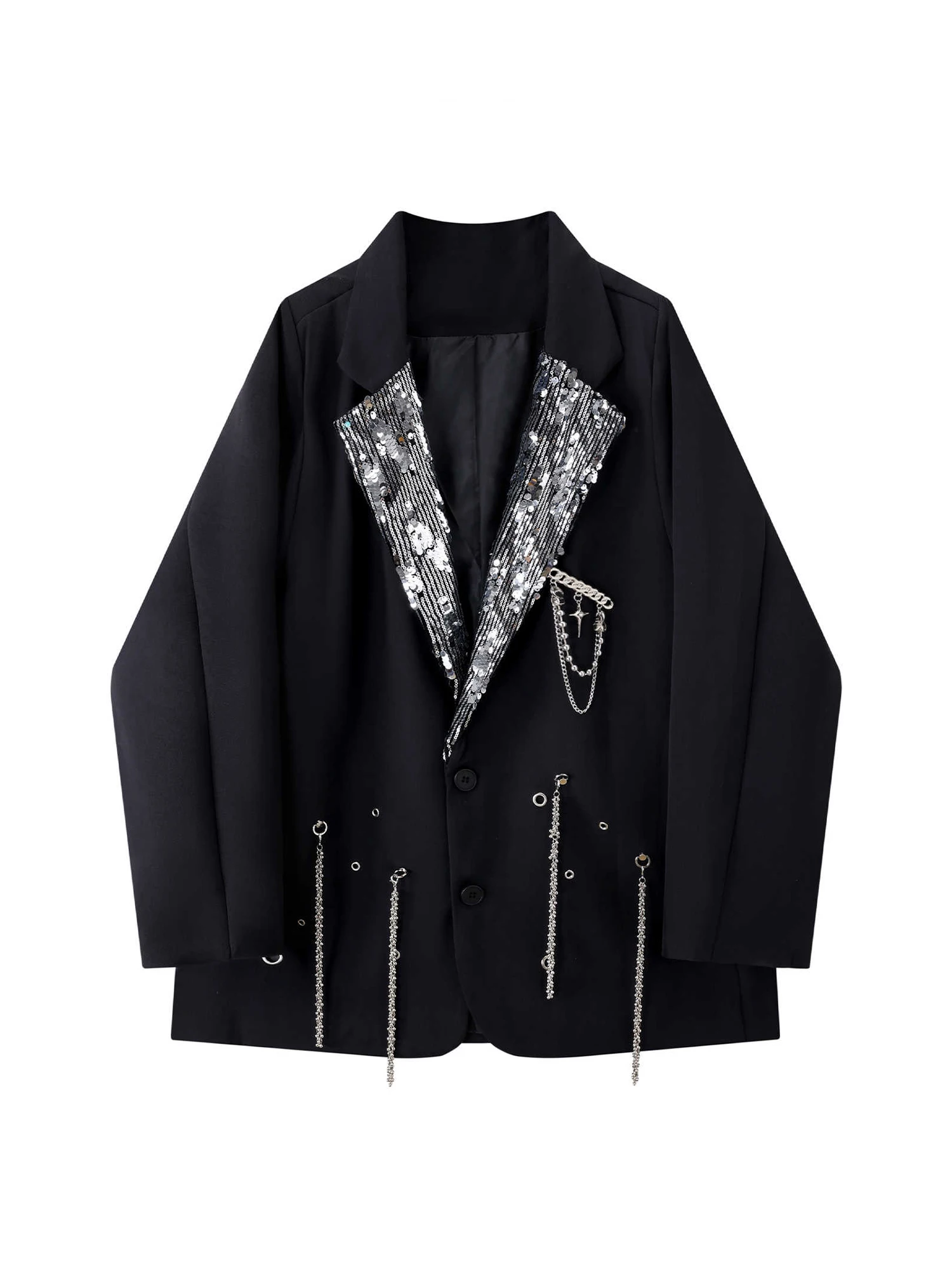 

Women's Black Gothic Emo Blazer Jacket Harajuku 2000s Vestes Femme Outerwear Vintage Long Sleeve Sequins Suit Coat Clothing 2025