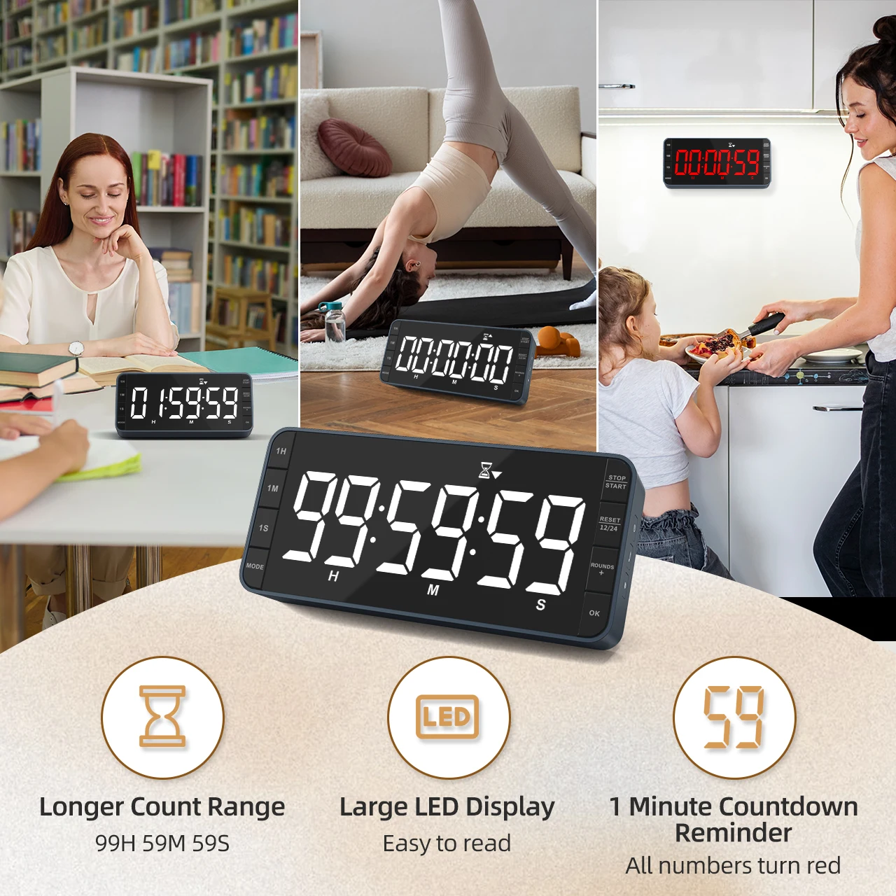 7.8'' Large LED Magnetic Timer Rechargeable Adjustable Volume Countdown/Countup Timer for Kitchen Classroom Kitchen Clock Timer