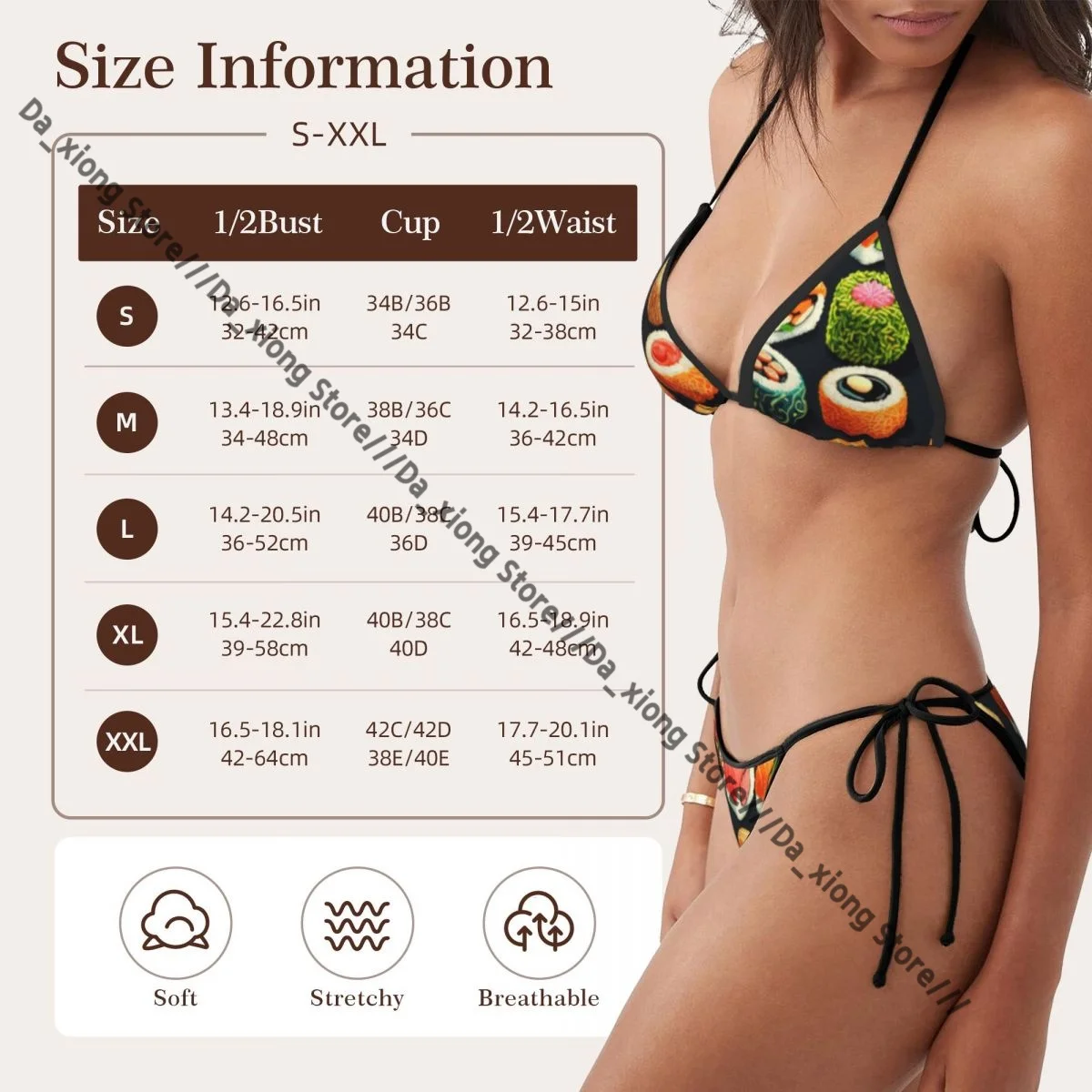 Woman Swimsuit Sexy Bikini Set Swimwear Different Rolls Traditional Sushi Delicious Japanese Food Two Piece Bathing Suit