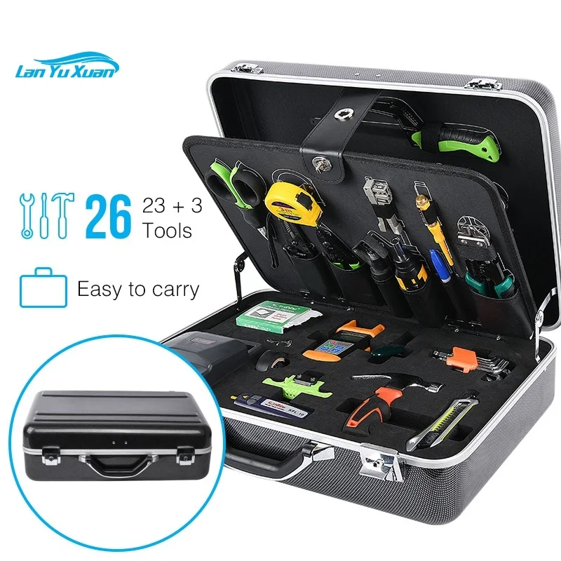 

Factory Price Fiber Optic Cable Jointing Tool Kit with Optical Fiber Cable Stripper Fiber Cleaver Tool Set Black Carton Box