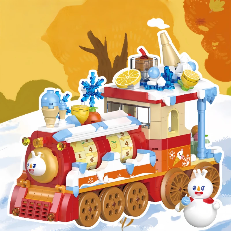 Snow King Assembly Building Blocks Little Train Series Milk Tea Shop Hot Pot Wooden House Toy Model  Ornament Birthday Gift