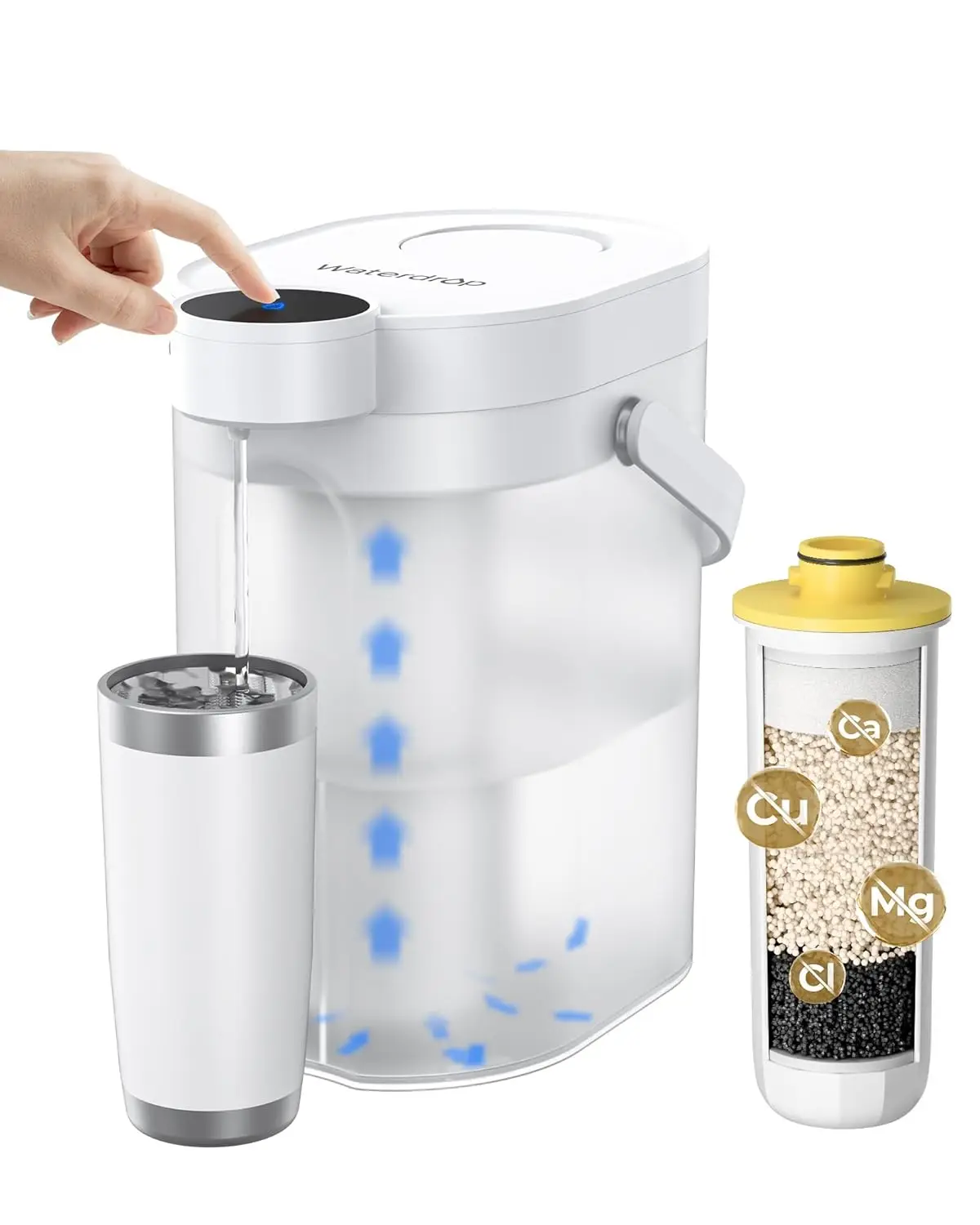 

Rechargeable Electric Water Filter Dispenser, 5-Stage Filtration Reduces 70+ Contaminants, Softens Water, 15-Cup Capacity