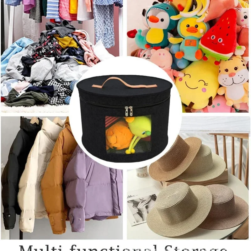 Hat Storage Box Portable Felt Storage Bucket Foldable Large Capacity Round Travel Hat Container with Dust Cover